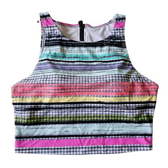 Beach Betty by Miracle Brands Other - Beach Betty Slimming Control High Neck Striped Cropped Bikini Swim Top Sz Large